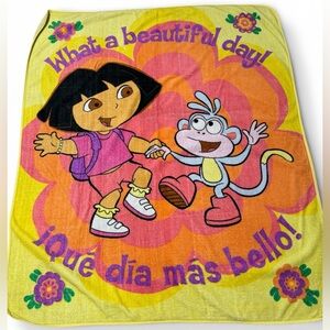 Y2K vintage Dora The Explorer Boots Fleece Blanket Nick Jr beautiful day floral